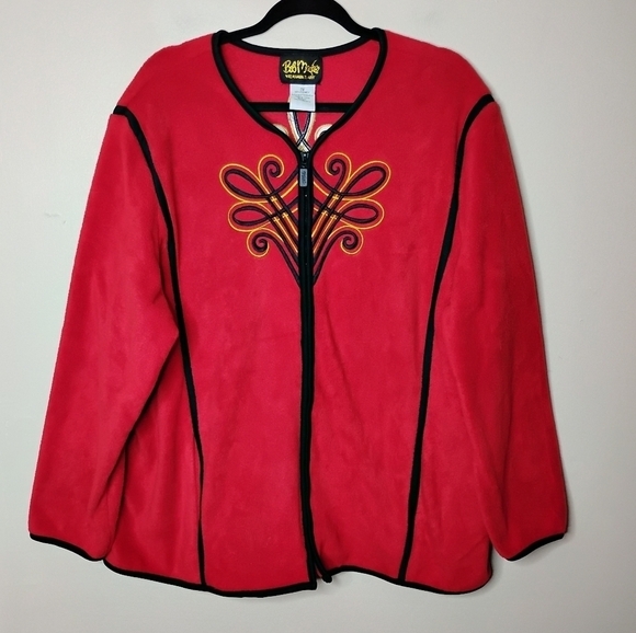 Bob Mackie Wearable Art Jacket 2X Fleece Embroidered Zip Up Statement Fall Plus - Picture 2 of 7